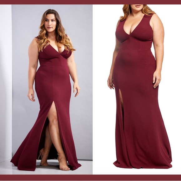 EUC $288 Dress the Population Sandra Trumpet Gown burgundy [ PLUS SZ XXL‎ ] - Picture 2 of 11